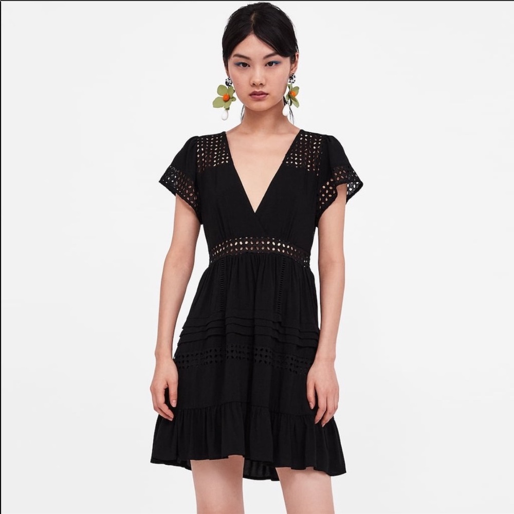Zara black V neck dress